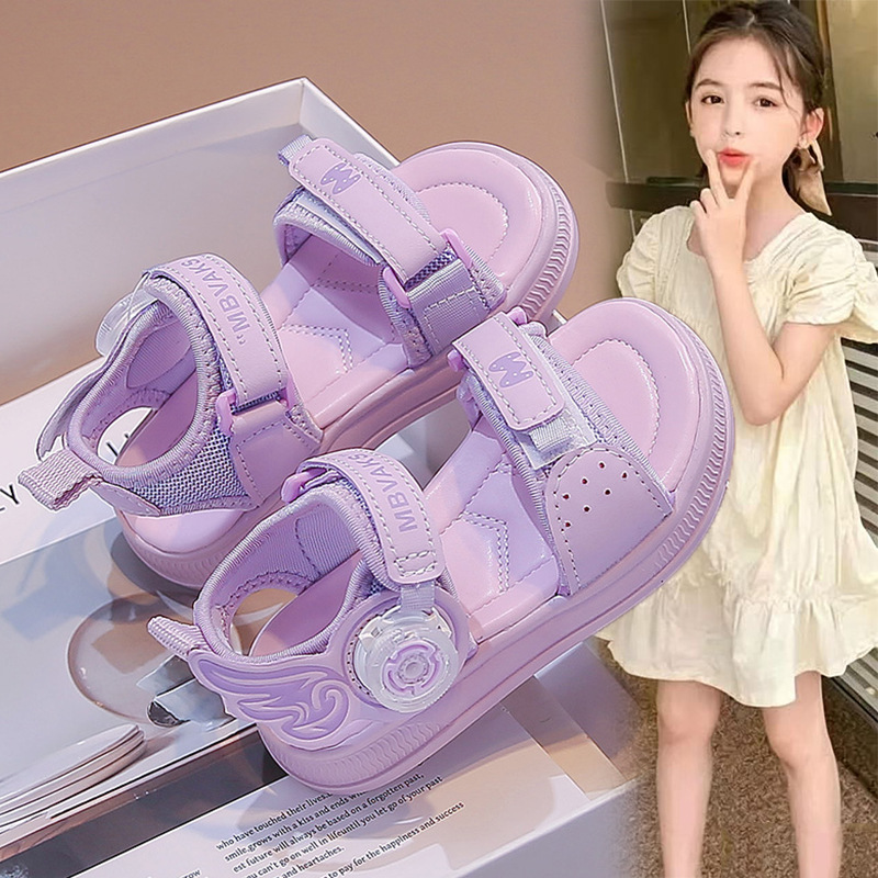 Sandálias de niñas 2026 verano nuevo niño botón giratorio princesa zapatos de playa zapatos de suela suave antideslizante zapatillas frías image 4