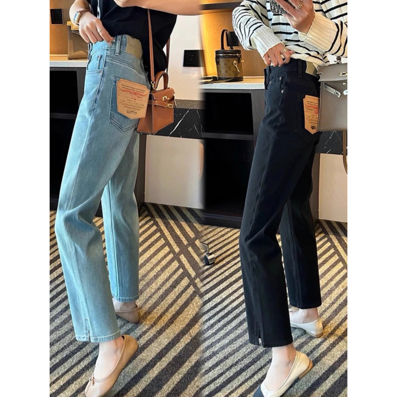 2025 Autumn New Straight-Leg Jeans for Women High-Waisted Summer Style Split Hem Cigarette Pants