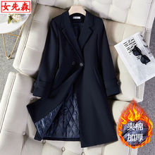 夹棉大衣西装外套女冬季加厚休闲气质中长款职业套装风衣西服加棉