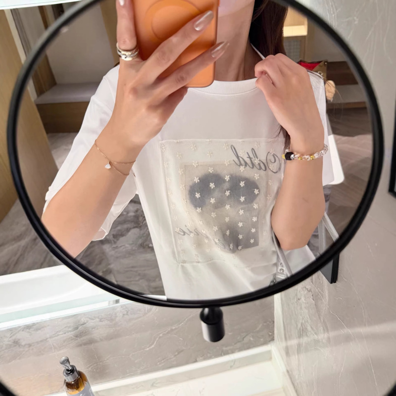 Patchwork Style Women's Top Designer Brand Lace and Romantic Short-Sleeve T-Shirt Short-Sleeve Top for Women Summer