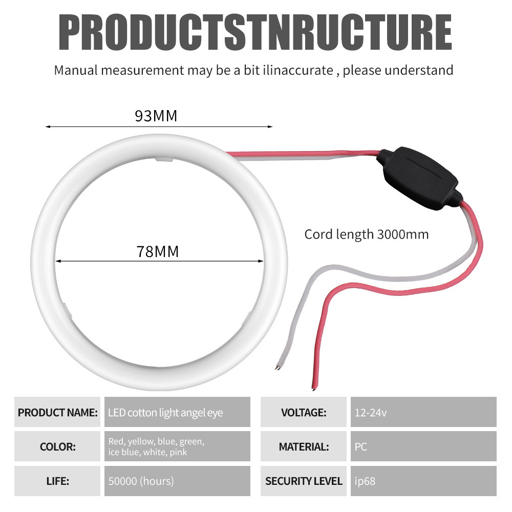 Car Modified Led Lights Angel Eye Halo Milky White Cotton Light Cob Daytime Running Lights Headlight Halo Fog Lights Constant Current
