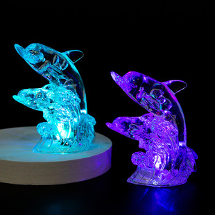 Factory Direct colorful new luminous acrylic couple dolphin night light stall ring plastic toy