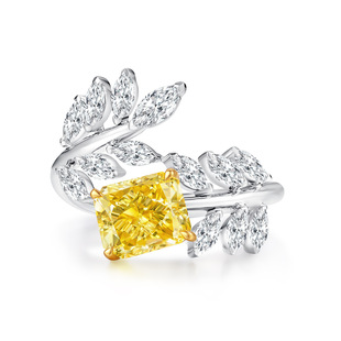 Ins Style 18K Gold Inlaid Yellow Diamond Ring Branch Wedding Ring Sugar Cube Colored Diamond Special-Shaped 1.3 Carat Cultivated Diamond Ring