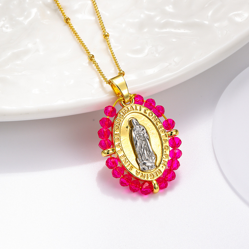 Moda europea y americana hecha a mano cristal oval de dos colores colgante colgante de bronce temperamento colgante de retrato