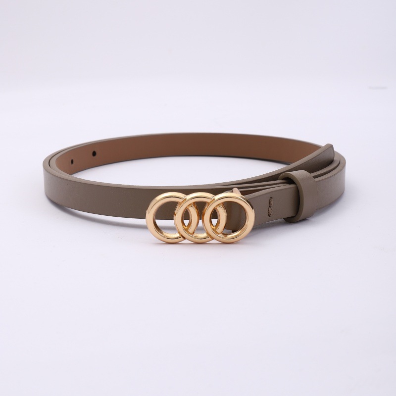 Cinturón femenino estilo coreano, versátil para vestido o jeans, color negro, diseño de tres anillos, moderno y elegante.