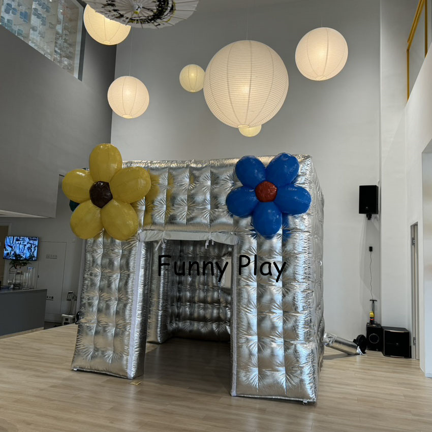 银色快闪店充气帐篷户外活动便携移动照相亭LED方形摄影棚气模