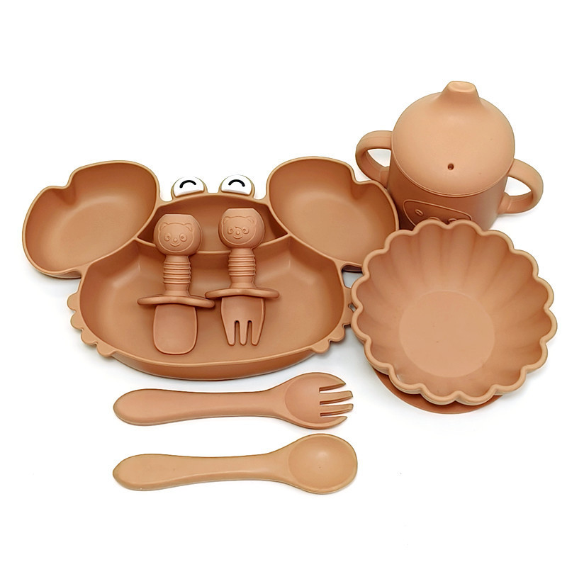 Plato de comedor para bebés tipo ventosa para bebés cubiertos para niños tazón especial para comer cucharas tazas conjunto completo de plato de partición de silicona tazón de alimentos suplementarios