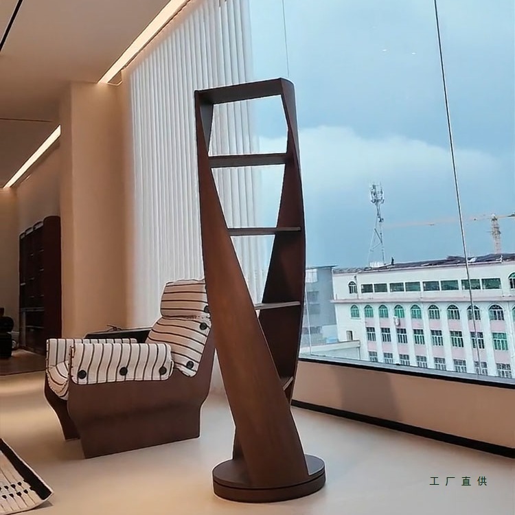 Italian Minimalist North American Black Walnut Rotating Bookshelf Modern Simple Storage Rack Living Room Solid Wood Special-Shaped Display Cabinet