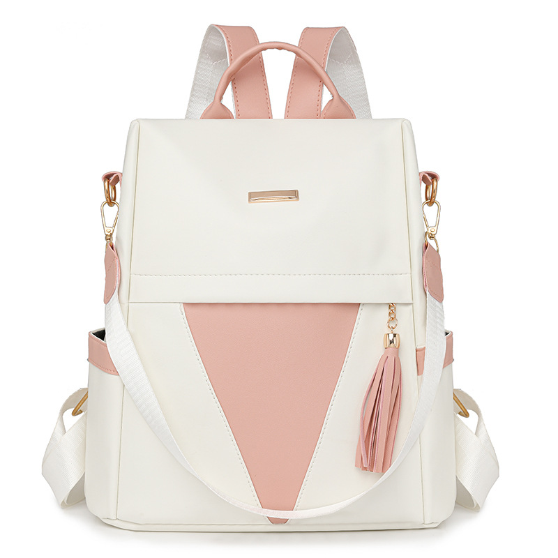 Mochila antirrobo para mujer 2024 nueva moda en contraste color mochila de cercanías de gran capacidad para mujer mochila con borlas multifuncional