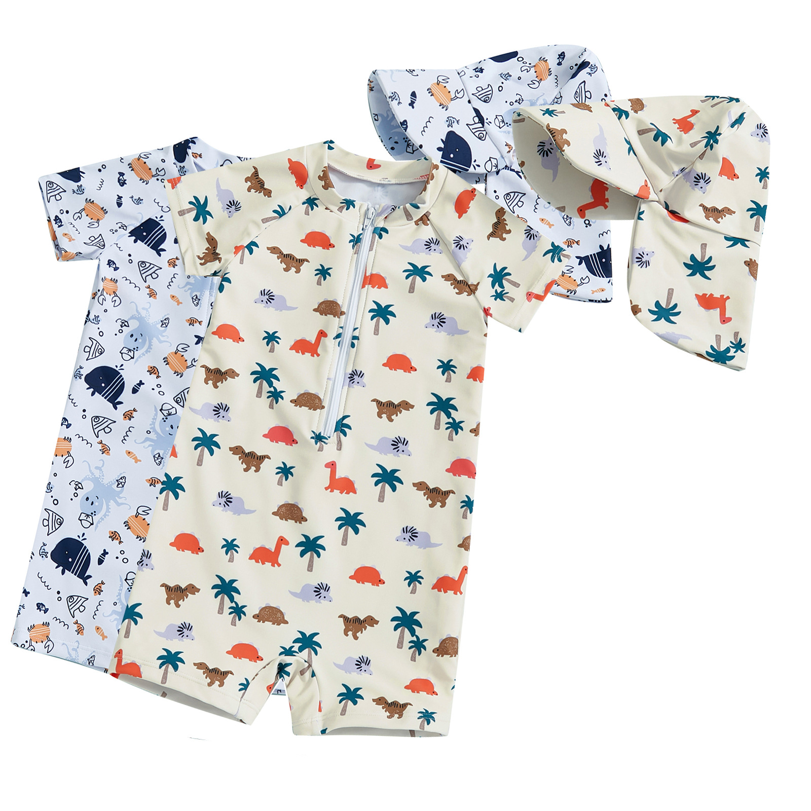 Cross-border European and American Fashion Western Style Boys' and Children's Hat with Short Sleeve Printed Amazon Swimsuit