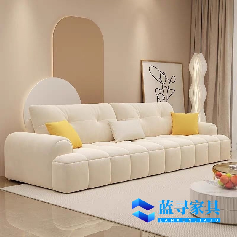 Cream Puff Fabric Sofa Straight Row Small Apartment Living Room Cat Claw Simple Modern Milk Velvet Internet Celebrity Sofa