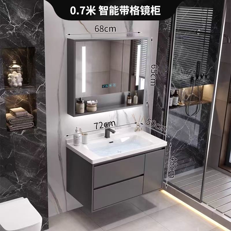 (핫스타일 그레이) 스마트거울장 모델 + 전국보증 - 70CM 무도장 공정 + 수도꼭지 악세사리 풀세트 무료