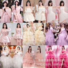影楼新款甜美少女多巴胺生日主题粉色纱裙个人写真摄影艺术照服装