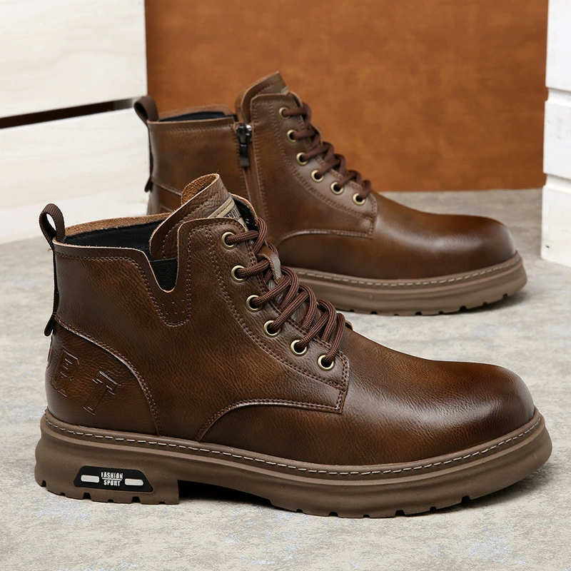 Мужская обувь, зимняя, новые винтажные кожаные ботинки в британском стиле, мужские высокие кожаные Теплые повседневные ботинки Martin с флисовой подкладкой