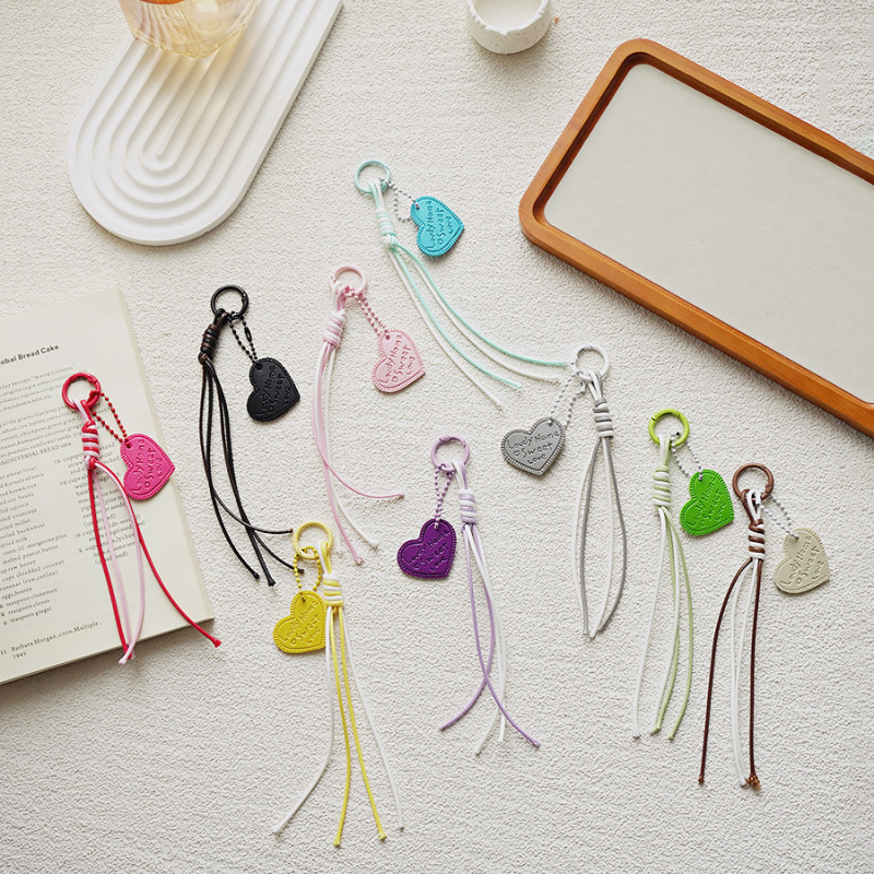 Two-Color Braided Rope Heart-Shaped Leather Pendant Keychain DIY Accessory Phone Chain Charm Cute Bag Accessory