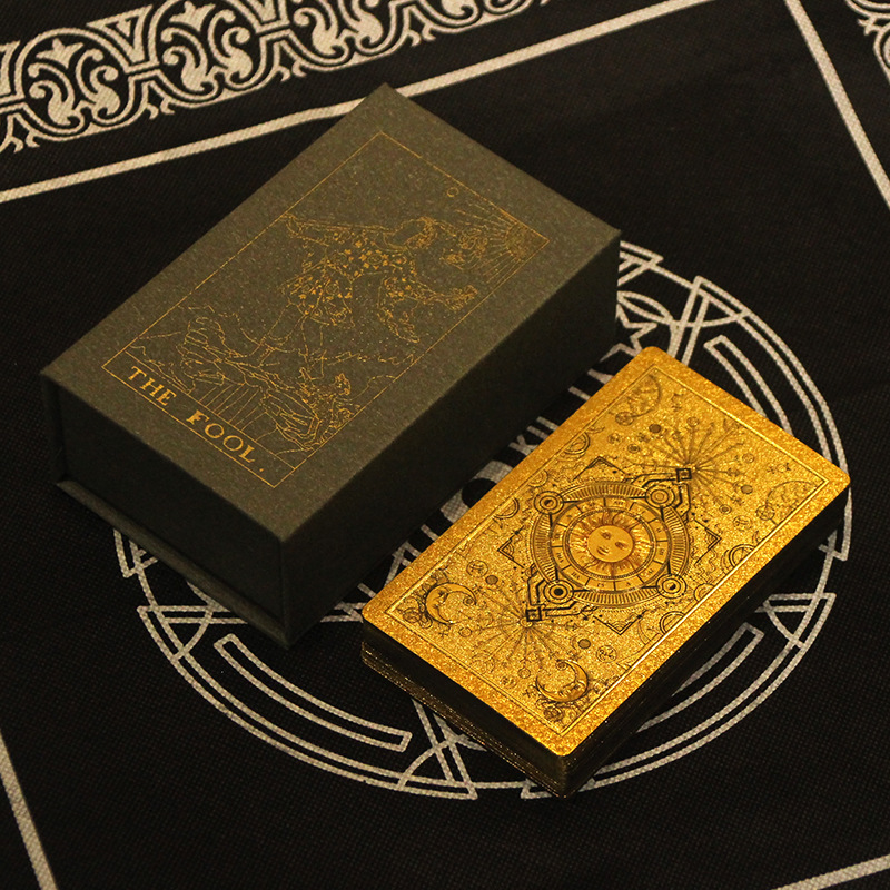 Hoja de oro tarot tarjeta Carlo marca tarot color impresión tarot PVC impermeable tarot tarjeta de juego de mesa manual mantel