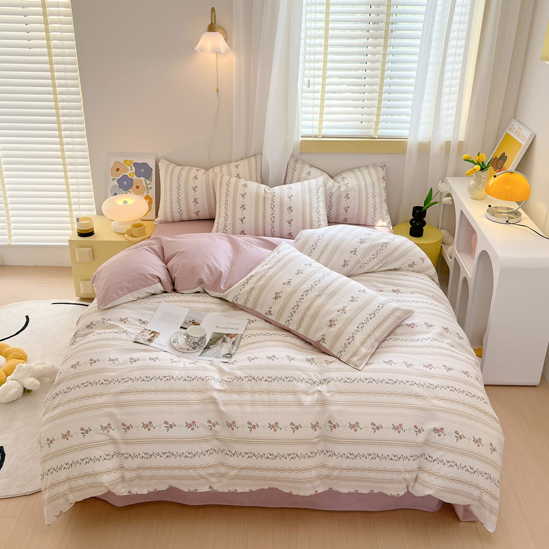 Algodón de cuatro piezas de ropa de cama de algodón 2025, nuevo edredón de flores frescas, sábanas de dormitorio de tres piezas de cuatro estaciones