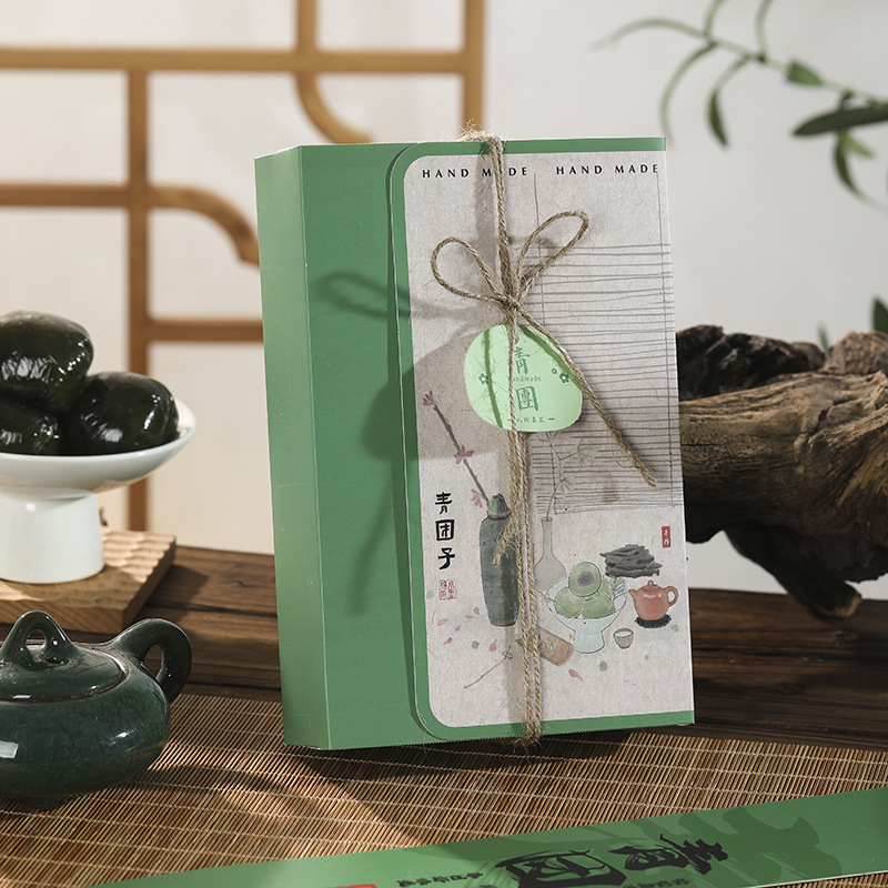 Caja de embalaje de bola verde de estilo antiguo 6 piezas de ajenjo Qingming caja de regalo de fruta caja de embalaje de merienda creativa caja de bola verde de primavera