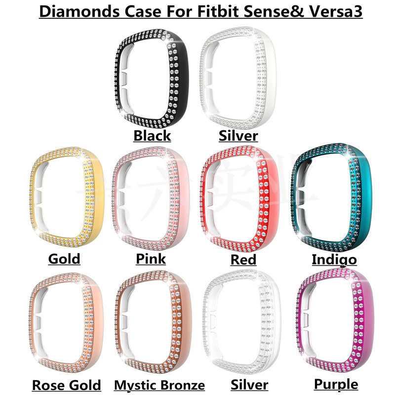 Suitable for Fitbit Versa3/Sense Double Diamond Case Versa3 Electroplated Pc Double Row Diamond Cut Out Protective Cover