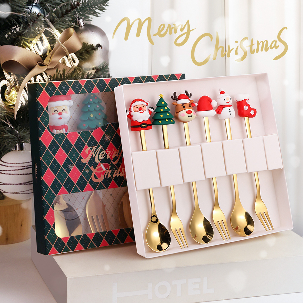 Cucharas nórdicas INS navideñas – cucharas doradas de postre o café de acero inoxidable