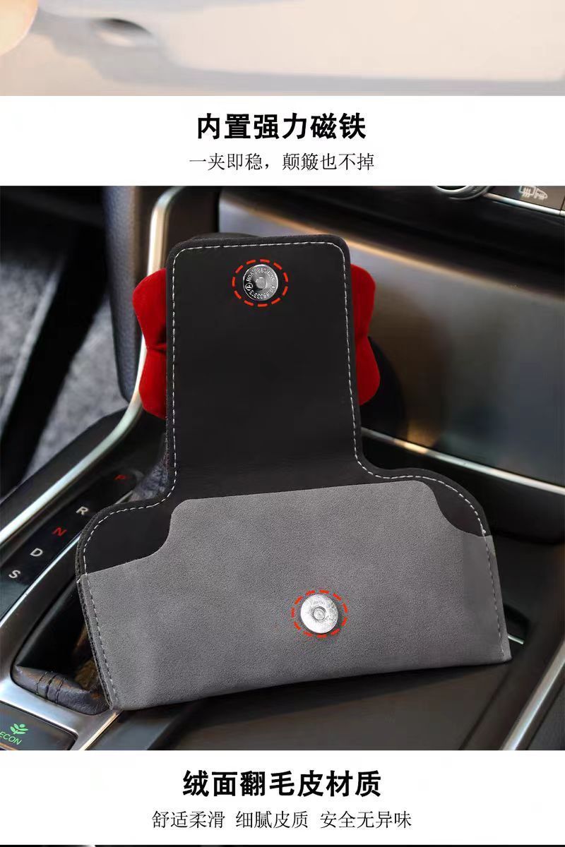 Car-Mounted Glasses Case with Bowknot, Pu Leather Glasses Clip, Car Sun Visor Sunglasses Storage Clip, Magnetic Glasses Clip