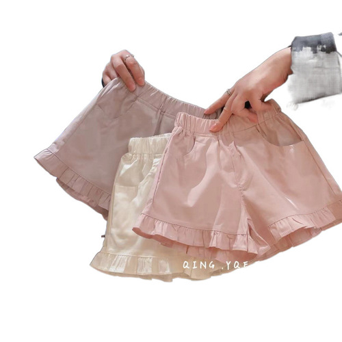 Stylish Korean-style ruffled-edge shorts for girls, perfect for summer 2025—AFAF246