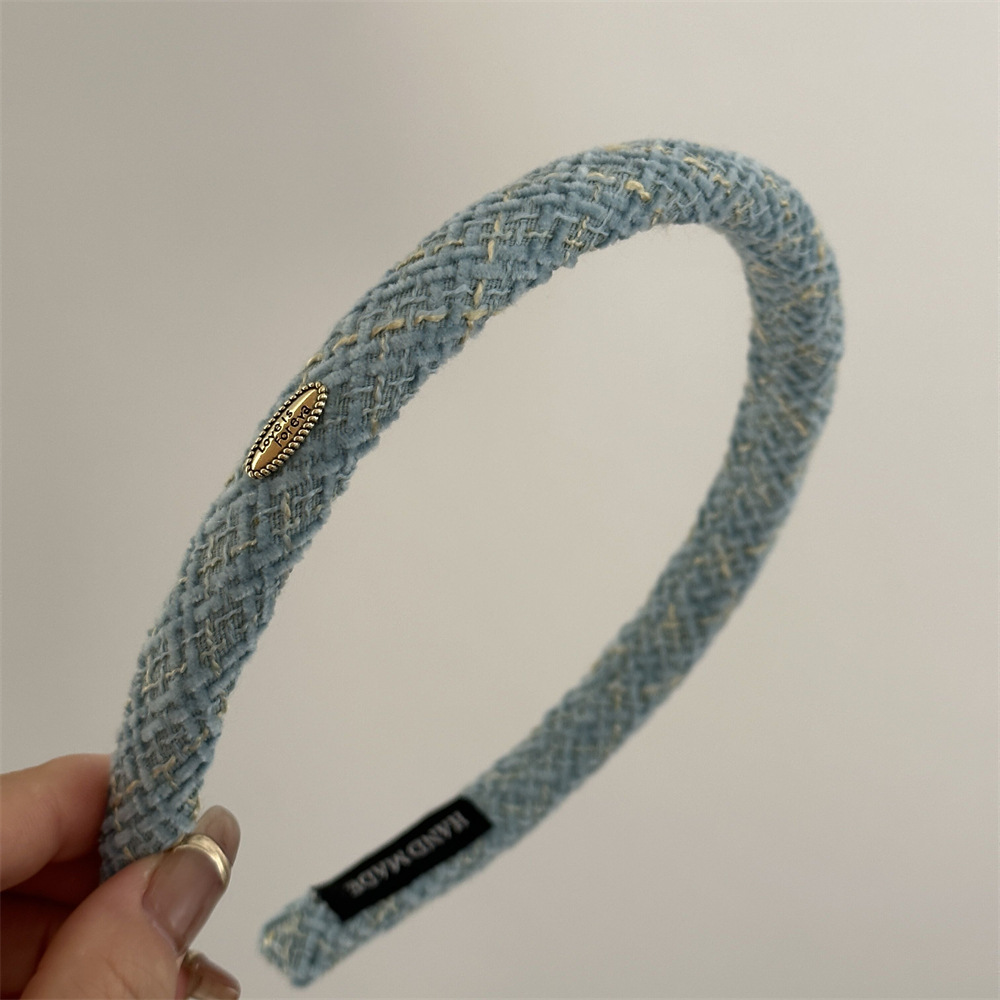 Fascia per capelli in velluto a quadri versione stretta, ovale, oro standard, stile coreano, fascia per capelli strutturata, fermaglio per capelli, autunno e inverno, versatile, nuovo accessorio per capelli quotidiano_voghion.com
