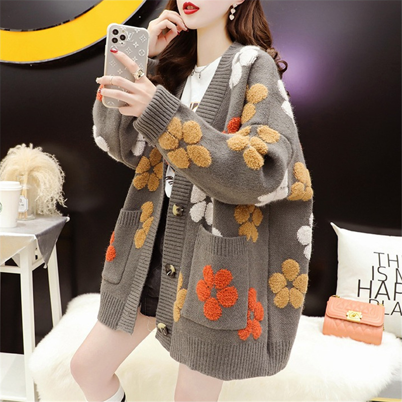 Internet celebridad dulce suéter abrigo para mujeres 2023 Otoño e Invierno nueva ropa de mujer estilo japonés fresco estilo perezoso punto cardigan moda image 4