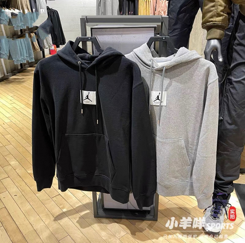 Autumn and Winter New Jordan Aj Men's Hooded Velvet Sweatshirt, Flying Man Patch Embroidered Black Label Casual Couple Pullover