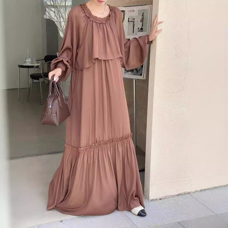 High-Quality In-Stock Real Photos 2026 Autumn Plus-Size Japanese and Korean Style Floor-Length Loose Off-Shoulder Dress
