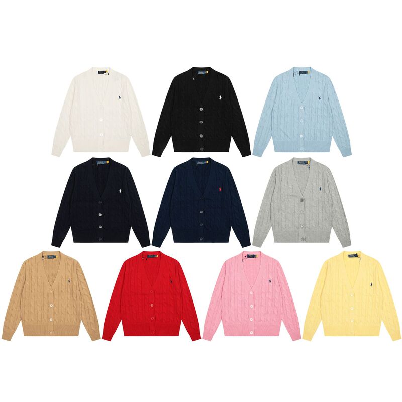 2025S European and American Trendy Brand Autumn and Winter New Ralph Lauren Pony Embroidery Simple Versatile V Neck Knitted Sweater Jacket