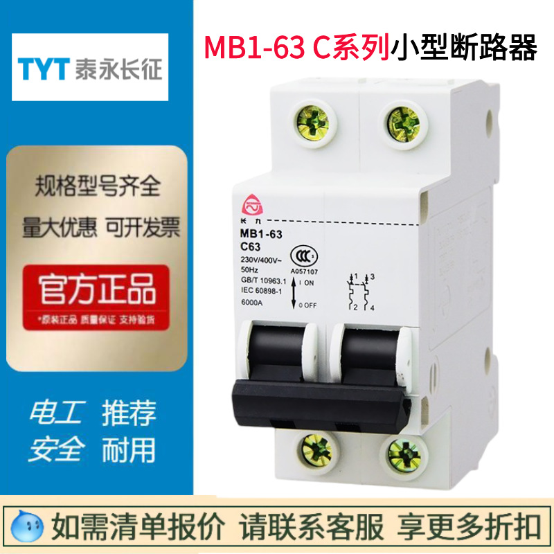 TYT泰永长征MB1-63 1P小型断路器2P空气开关3P4P微断总闸32A50A