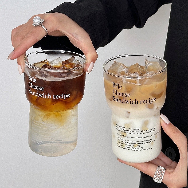 Taza de agua de vidrio de alto valor nominal taza de letras doméstica coreana resistente a altas temperaturas taza de jugo simple taza de café