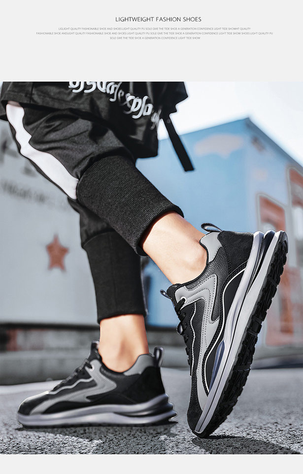 Giày thể thao nam da lì cổ thấp đế dày chống thấm chống trơn, giày sneaker thường ngày — ABC220 màu xám, ABC220 màu đen chi tiết 5