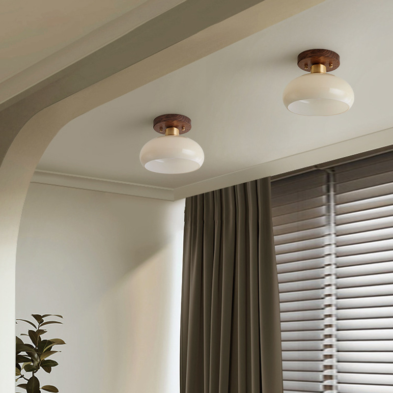 Luz lujosa lámpara de mesa de madera de nuez silenciosa pasillo luz en el hogar estilo chino de nuez lámpara retro lámpara de techo balcón de entrada
