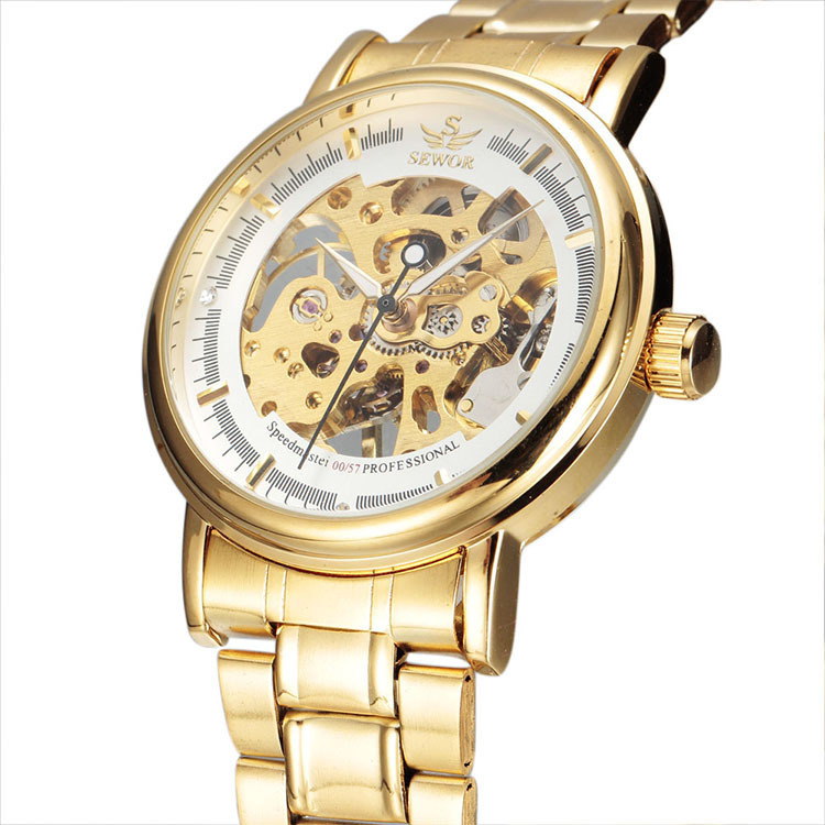 SEWOR nuevo reloj mecánico casual para hombres cinturón de acero hueco transparente reloj transfronterizo e-commerce entrega en vivo 025