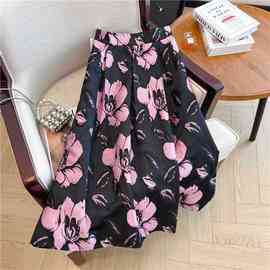 实拍～2025秋冬蓬蓬裙中长款半身裙女高腰显瘦气质提花伞裙图片色