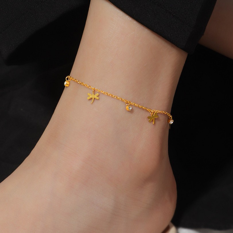 Amazon venta caliente libélula tobillera mujer 18k oro pequeña margarita joyería fresca y dulce cadena de pies sexy ins