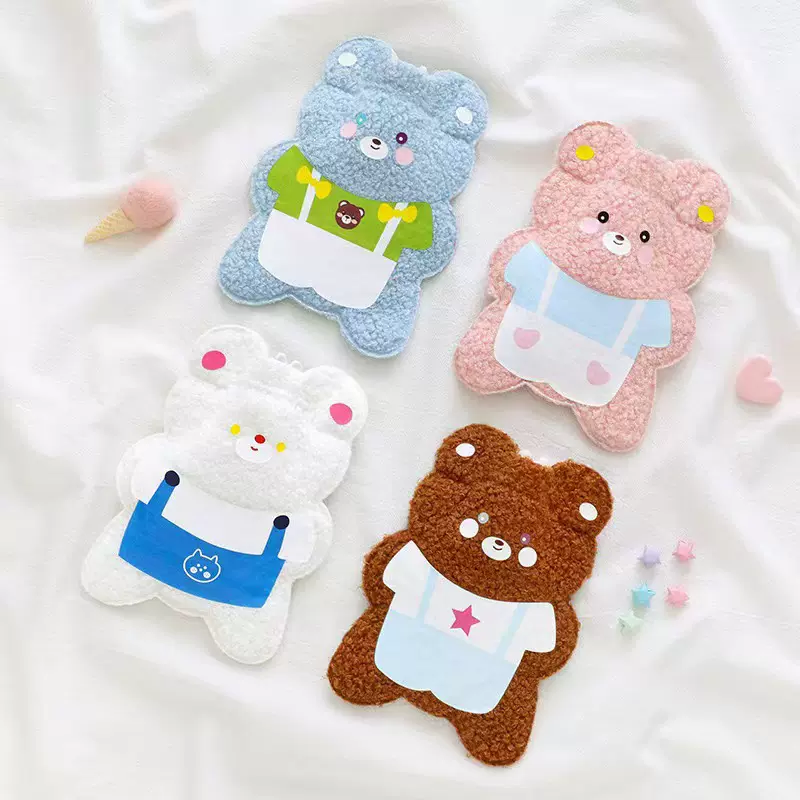 可爱泰迪绒热水袋卡通毛绒暖手宝随身注水保温袋泰迪卷毛暖水袋