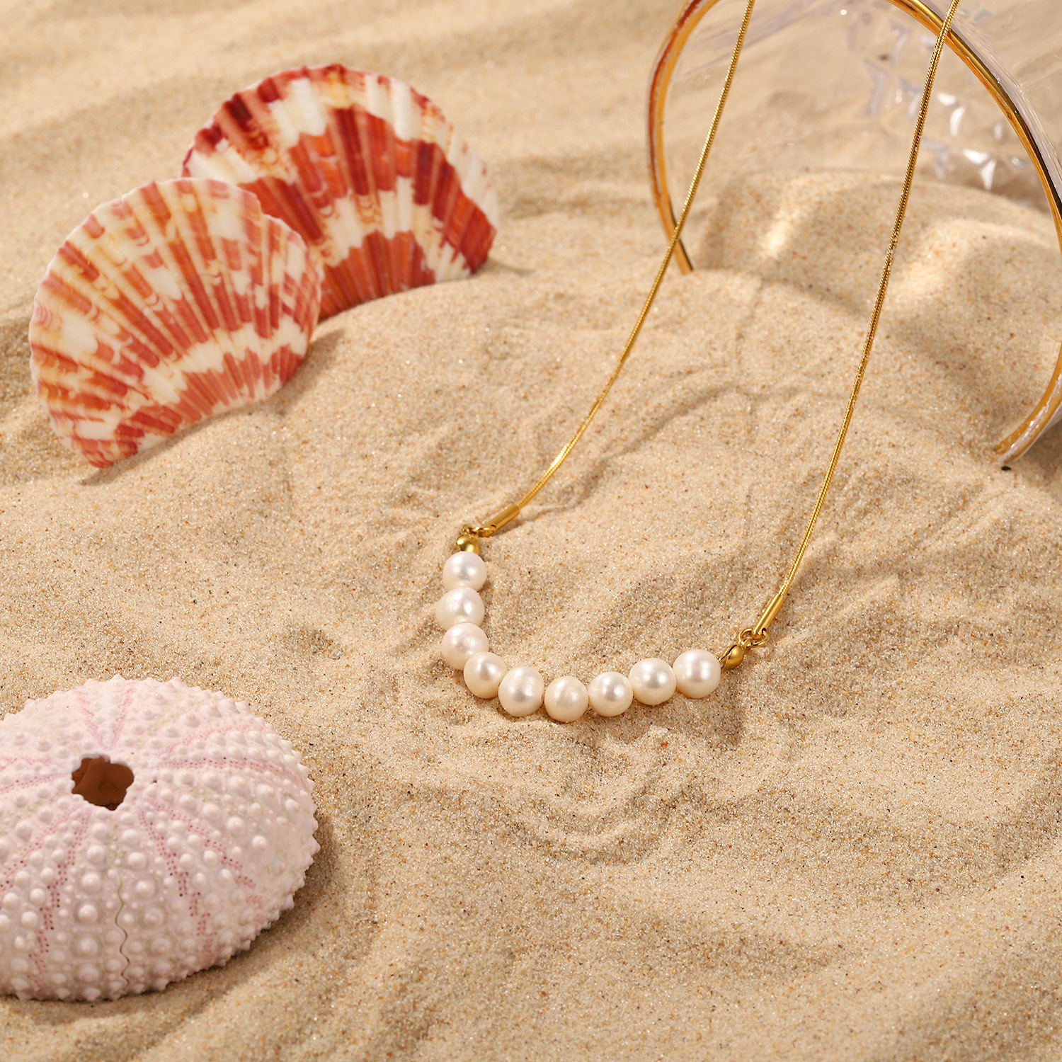 New Style stainless steel 18K Gold Plated Pearl pendant Necklace