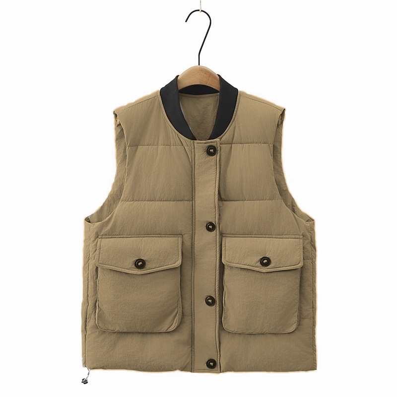 204 Europa estación de plumón chaleco de algodón mujer otoño invierno nuevo diseño relajado casual sensación de bolsillo chaleco chaqueta