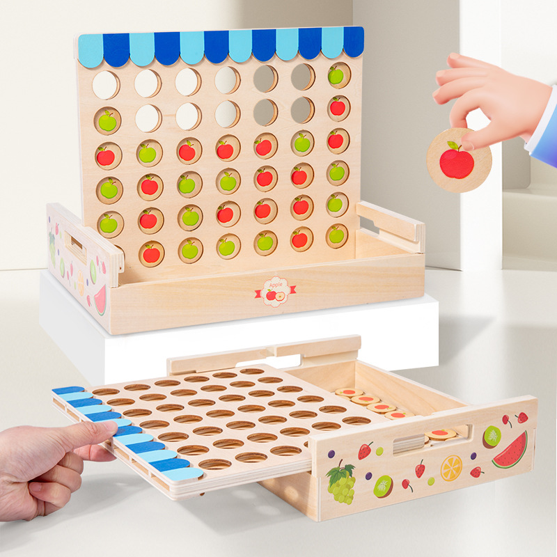 Desarrollo de la inteligencia infantil mesa de ajedrez interactivo madera tridimensional fruta juegos de ajedrez infantil juegos de puzzle al por mayor