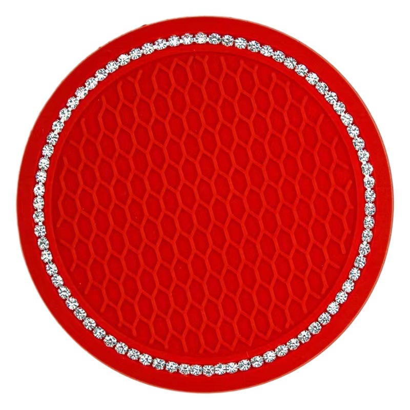Car Coaster Cross-border Diamond Water Coaster Silicone Anti-slip Mat Cup Soft Glue Rhinestone Creative Car Coaster Supplies