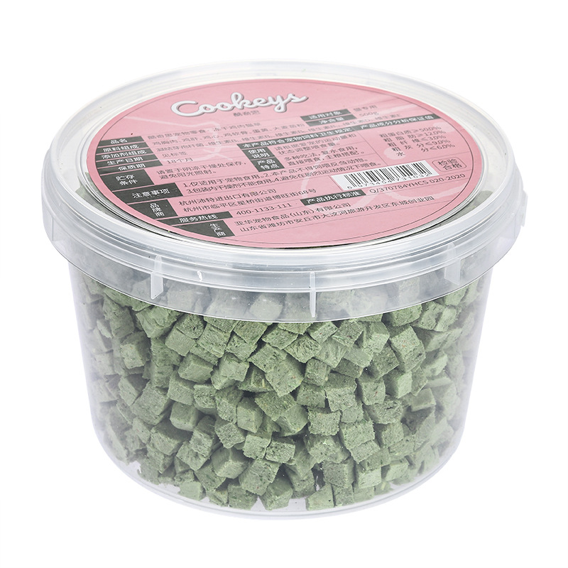 Pollo, hierba de gato congelada, gato, perro, bocadillos de mascotas, frutas y verduras mezcladas, menta, hierba de gato, barril de bocadillos de gato