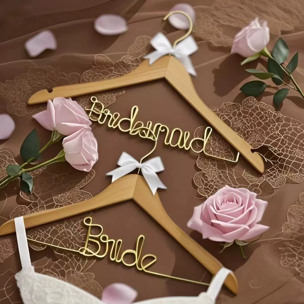 厂家批发婚礼实木衣架金属创意字母造型新娘礼服配饰收纳无痕衣撑