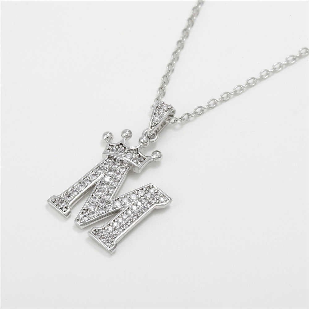 Fashion Micro-inlaid Zircon Crown English Letter Necklace Platinum Necklace Wholesale Nihaojewelry