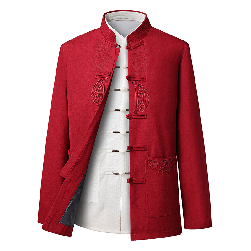 Middle-aged and Elderly Men's Spring and Autumn Tang Suit Chinese Style Dad Hanfu Elderly Birthday Clothing Grandpa Casual Chinese Coat
