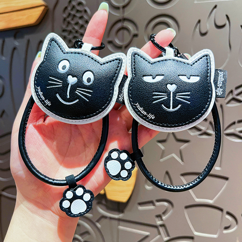 Creative Leather Cat Expression Bag Keychain Cute Cartoon Black Cat Exquisite High-End Girl Bag Pendant