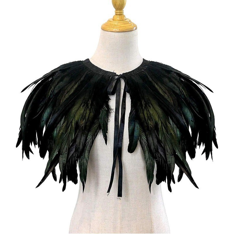 Amazon Gothic Style Black Feather Shawl Carnival Halloween Party Masquerade Costume Accessory Fake Collar