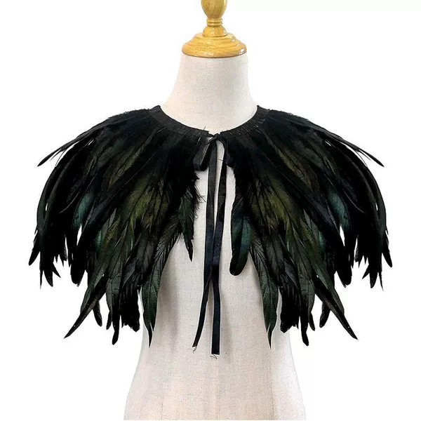 Amazon Gothic Style Black Feather Shawl Carnival Halloween Party Masquerade Costume Accessory Fake Collar